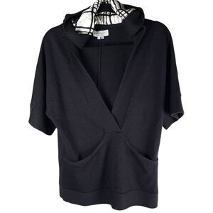 Adam Lippes Black 100% Wool Short Sleeve Pullover Sweater Hoodie Size Medium